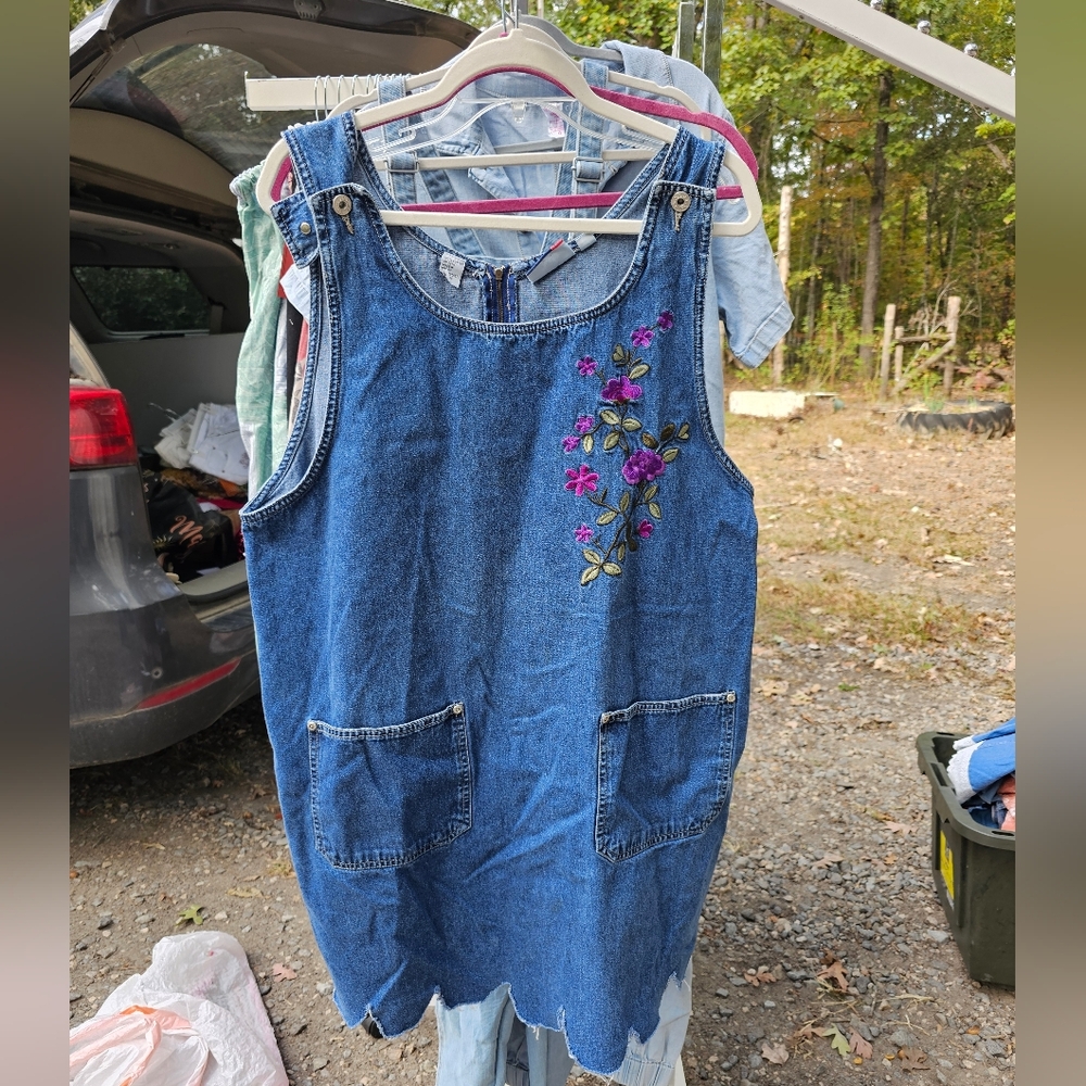 Embroidered Denim Dress with Floral Design